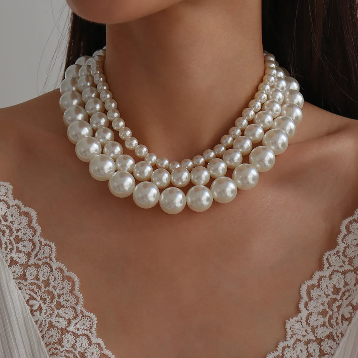 Retro Pearl Geometric Multi-Layer Choker