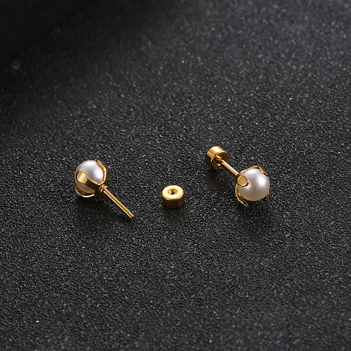 Retro Pearl Titanium Steel Plating Ear Studs 1 Pair