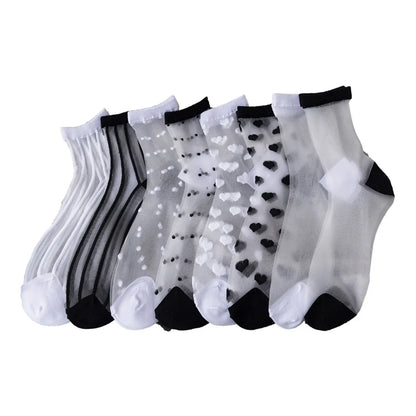 Retro Polka Dot Love Vertical Strips Glass Silk Card Silk Socks Women'S Tube Socks Wholesale