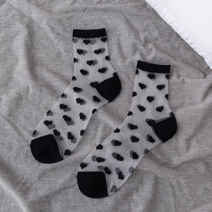 Retro Polka Dot Love Vertical Strips Glass Silk Card Silk Socks Women'S Tube Socks Wholesale