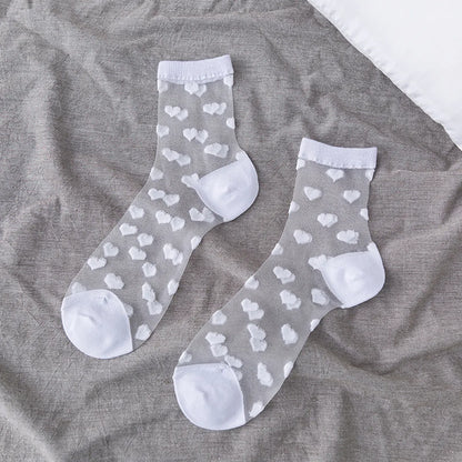 Retro Polka Dot Love Vertical Strips Glass Silk Card Silk Socks Women'S Tube Socks Wholesale