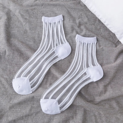 Retro Polka Dot Love Vertical Strips Glass Silk Card Silk Socks Women'S Tube Socks Wholesale