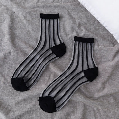 Retro Polka Dot Love Vertical Strips Glass Silk Card Silk Socks Women'S Tube Socks Wholesale