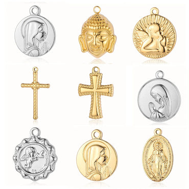 Retro Portrait Cross Angel Titanium Steel Wholesale Charms