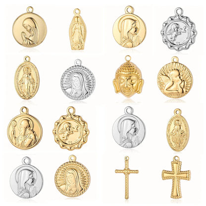 Retro Portrait Cross Angel Titanium Steel Wholesale Charms