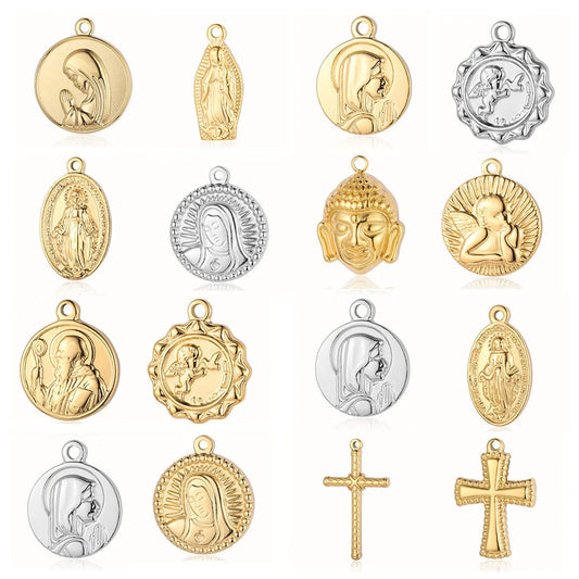 Retro Portrait Cross Angel Titanium Steel Wholesale Charms