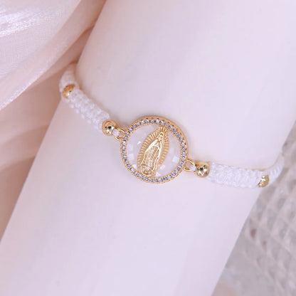 Retro Portrait Rope Copper Knitting Plating Inlay Shell Zircon 18k Gold Plated Women's Drawstring Bracelets