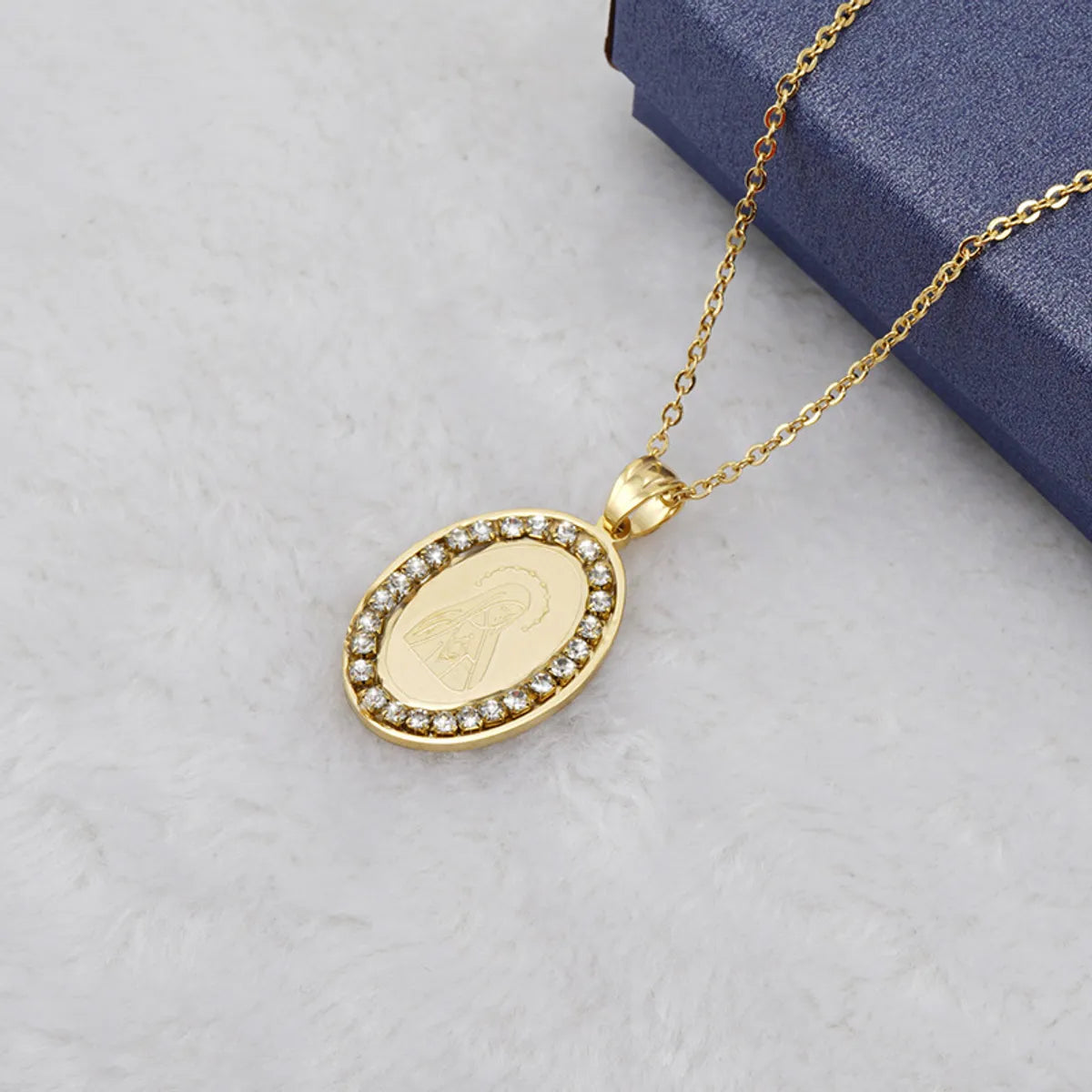 Retro Portrait Stainless Steel Pendant Necklace Plating Zircon Stainless Steel Necklaces