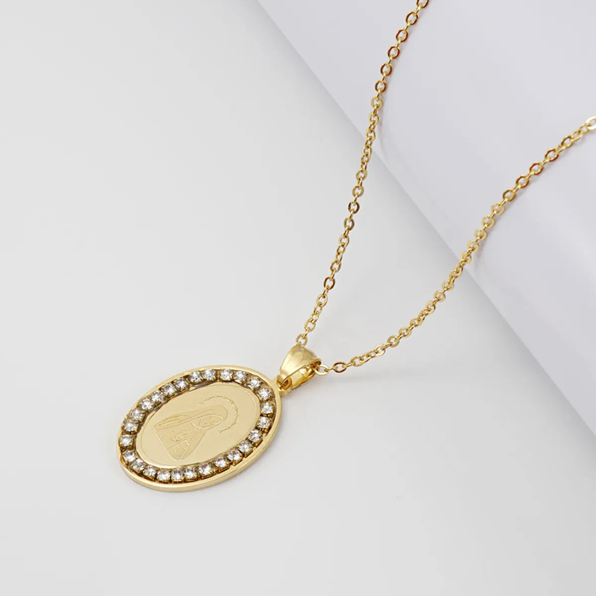 Retro Portrait Stainless Steel Pendant Necklace Plating Zircon Stainless Steel Necklaces