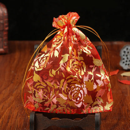 Retro Printing Organza Jewelry Packaging Bags