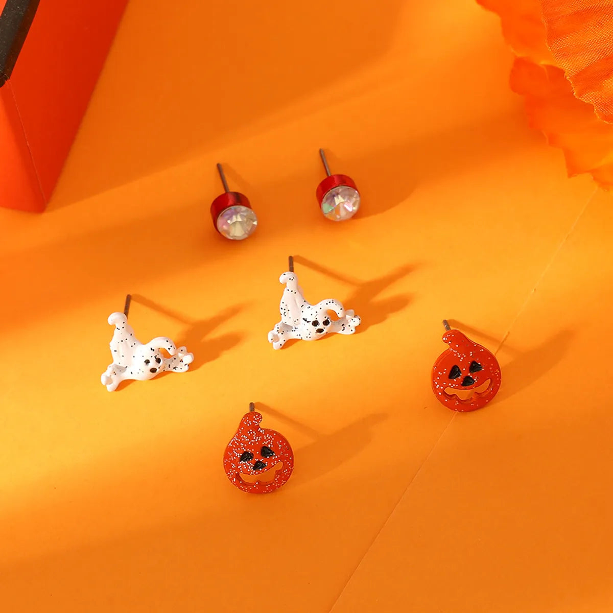 1 Set Retro Pumpkin Ghost Bat Alloy Earrings