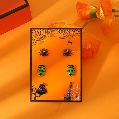 1 Set Retro Pumpkin Ghost Bat Alloy Earrings