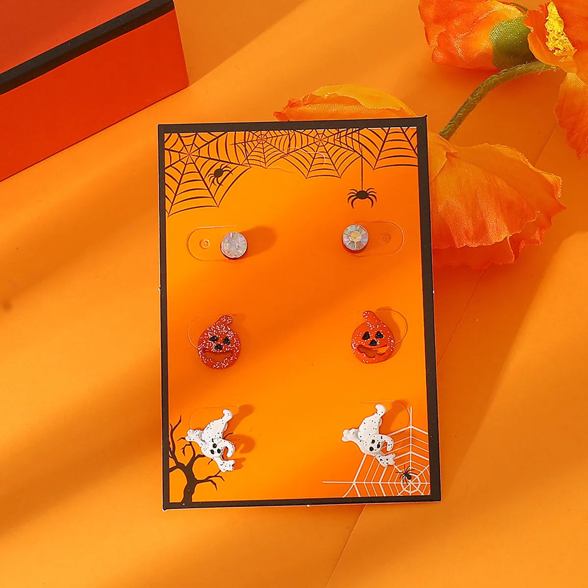 1 Set Retro Pumpkin Ghost Bat Alloy Earrings