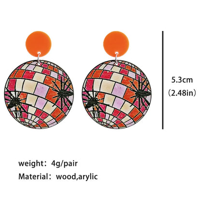 1 Pair Retro Pumpkin Spider Wood Earrings