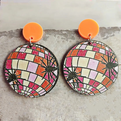 1 Pair Retro Pumpkin Spider Wood Earrings