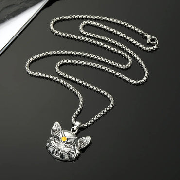 Retro Punk Alloy Cat Head Beth Cat Pendant Necklace Sweater Chain