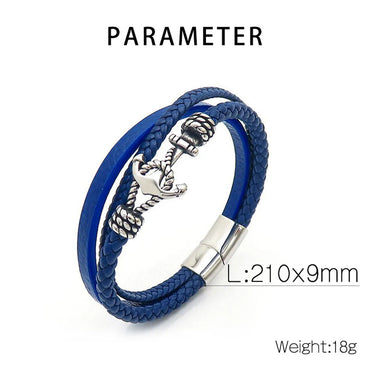 Retro Punk Anchor Pu Leather Titanium Steel Knitting Unisex Wristband