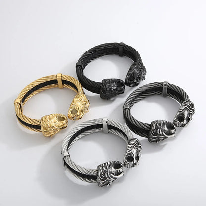 Retro Punk Animal Lion Stainless Steel Plating 18k Gold Plated Bangle