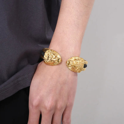 Retro Punk Animal Lion Stainless Steel Plating 18k Gold Plated Bangle