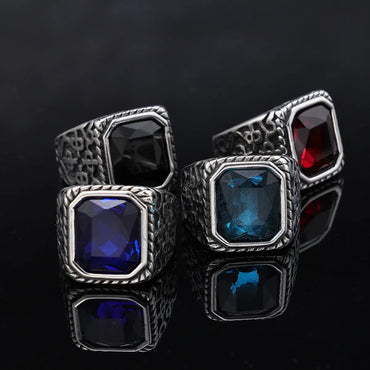 Retro Punk Color Block 304 Stainless Steel Polishing Inlay Gem Men'S Wide Band Rings