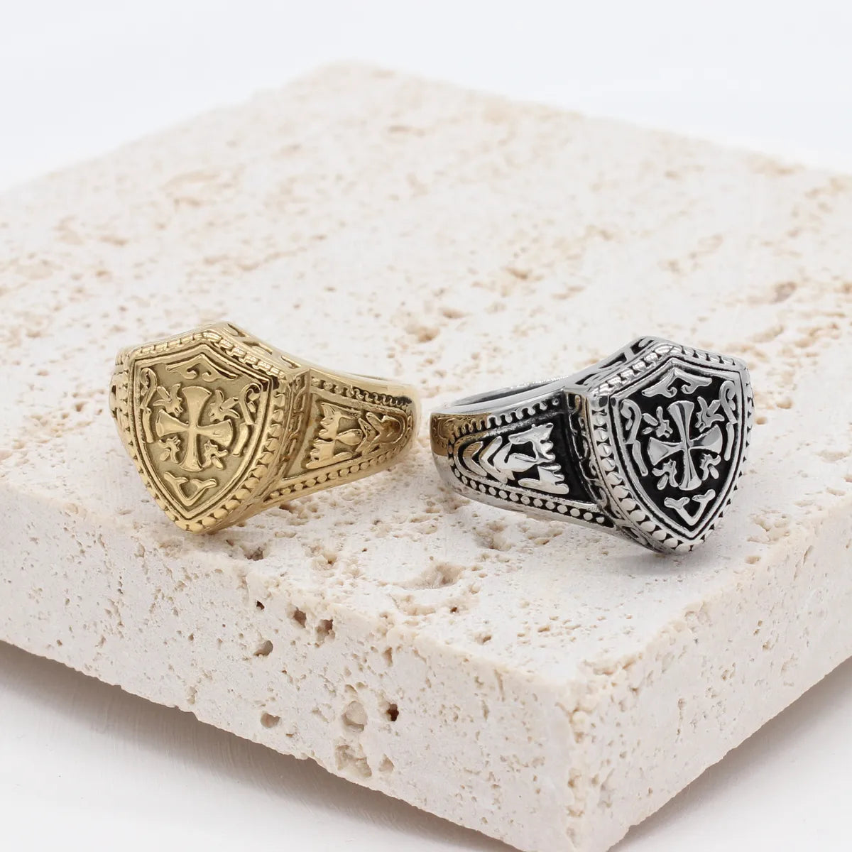 Retro Punk Cross 304 Stainless Steel 18K Gold Plated Men'S Rings