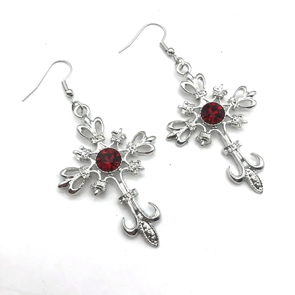 Retro Punk Cross Alloy Inlay Rhinestones Women's Earrings Necklace