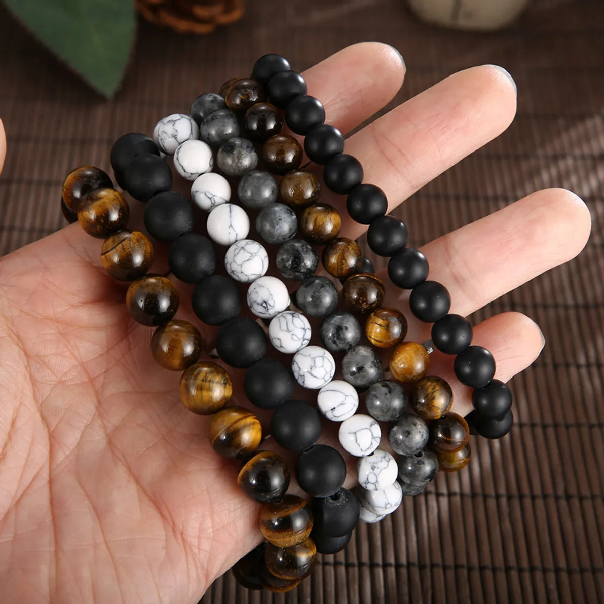 Retro Punk Cross Skull Stainless Steel Agate Tiger Eye Beaded Unisex Bracelets