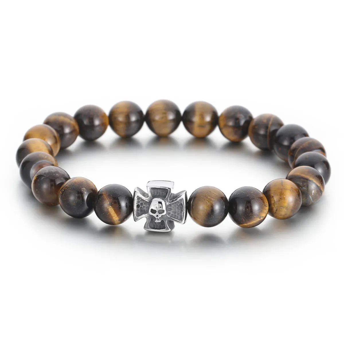 Retro Punk Cross Skull Stainless Steel Agate Tiger Eye Beaded Unisex Bracelets