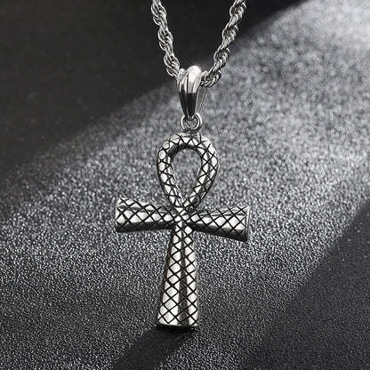 Titanium Steel 18K Gold Plated Retro Punk Cross Rings Necklace