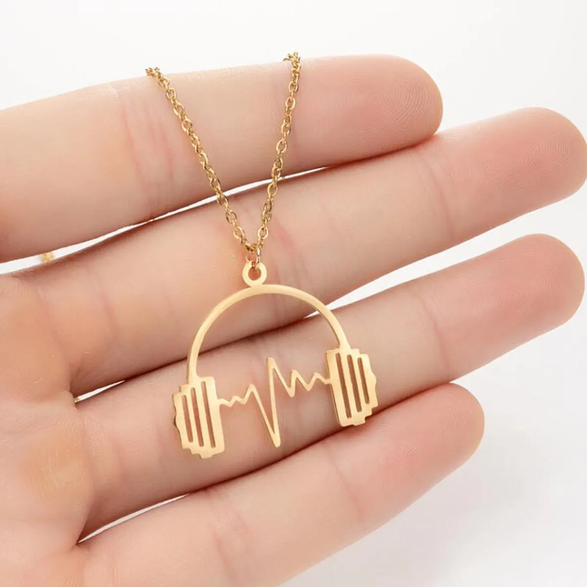 Retro Punk Electrocardiogram Headset 201 Stainless Steel Plating Hollow Out 18K Gold Plated Women'S Pendant Necklace