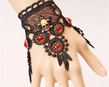 Retro Punk Flower Skull Alloy Resin Lace Wholesale Bracelets