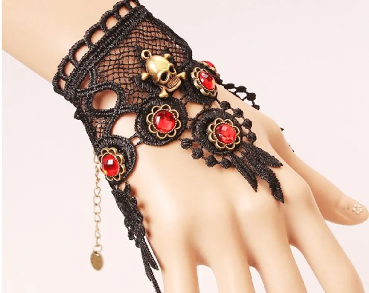 Retro Punk Flower Skull Alloy Resin Lace Wholesale Bracelets