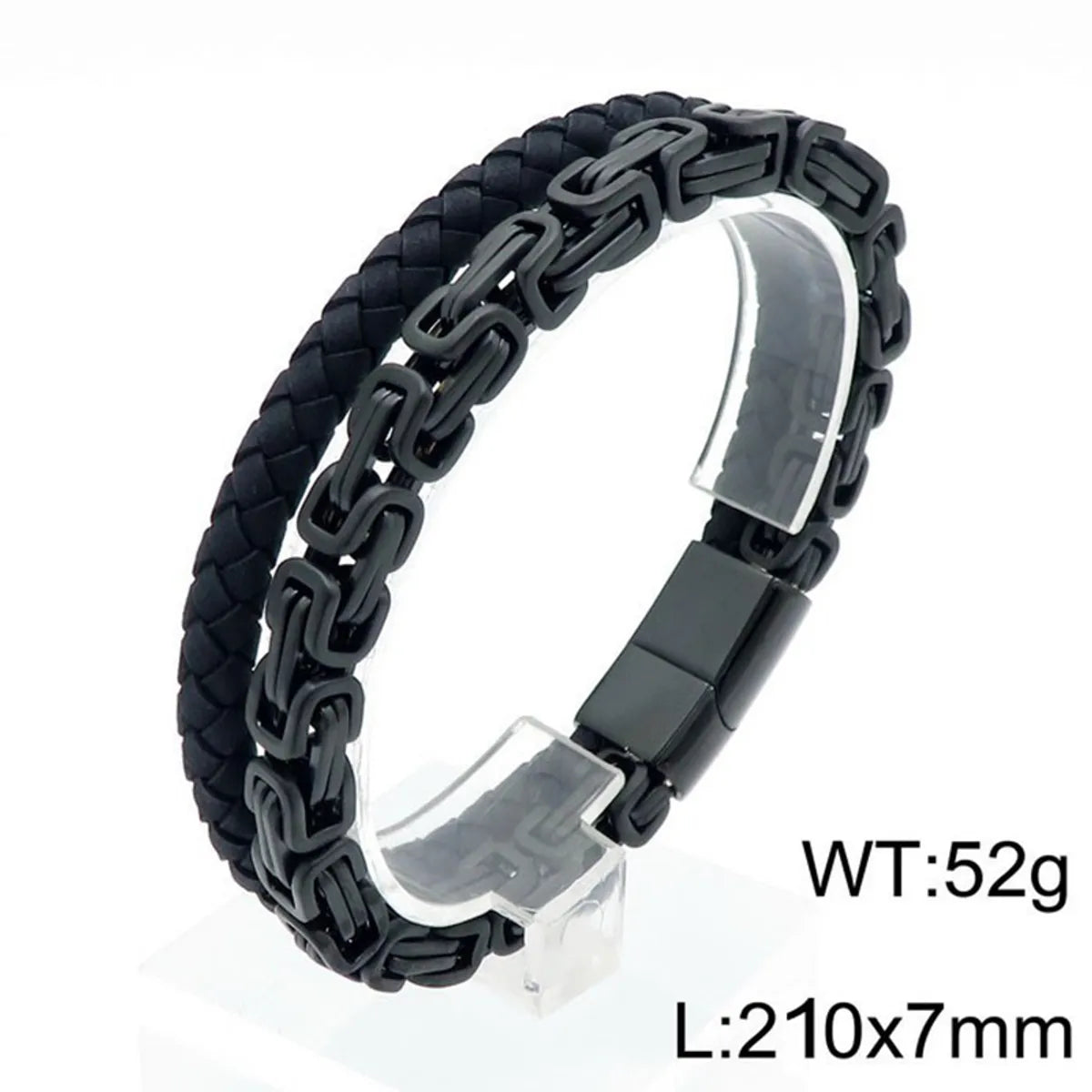 Retro Punk Geometric Pu Leather Titanium Steel Braid Chain Men'S Bangle