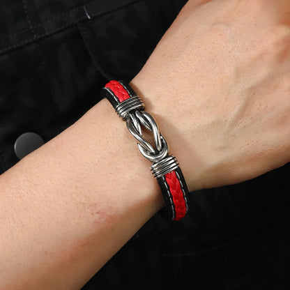 Retro Punk Geometric Stainless Steel Pu Leather Alloy Braid Men'S Wristband