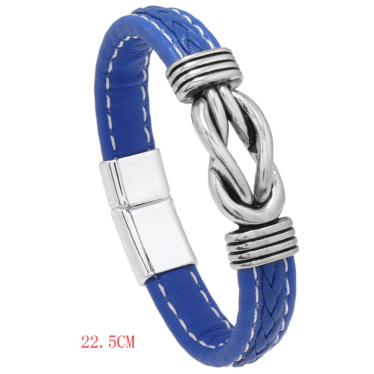 Retro Punk Geometric Stainless Steel Pu Leather Alloy Braid Men'S Wristband