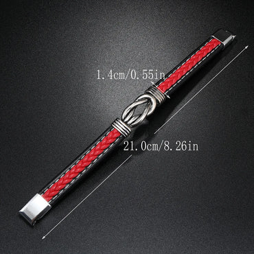 Retro Punk Geometric Stainless Steel Pu Leather Alloy Braid Men'S Wristband