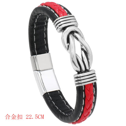 Retro Punk Geometric Stainless Steel Pu Leather Alloy Braid Men'S Wristband