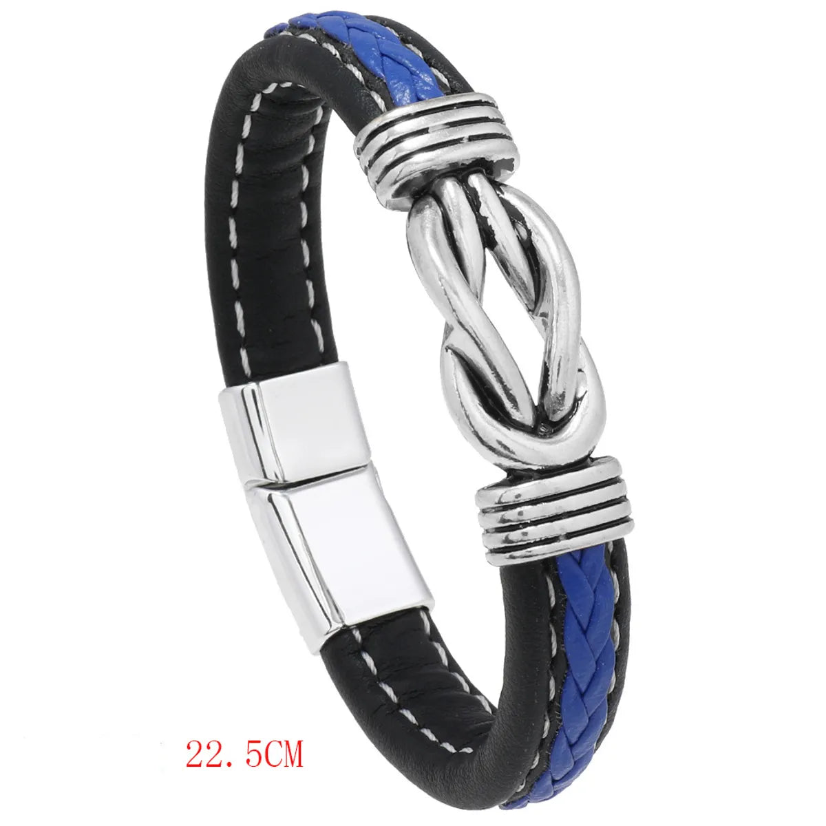 Retro Punk Geometric Stainless Steel Pu Leather Alloy Braid Men'S Wristband