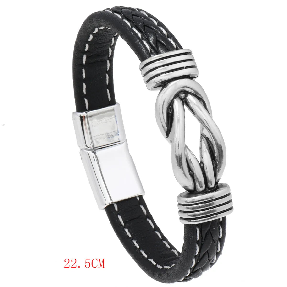 Retro Punk Geometric Stainless Steel Pu Leather Alloy Braid Men'S Wristband