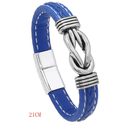 Retro Punk Geometric Stainless Steel Pu Leather Alloy Braid Men'S Wristband