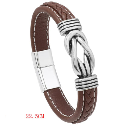 Retro Punk Geometric Stainless Steel Pu Leather Alloy Braid Men'S Wristband