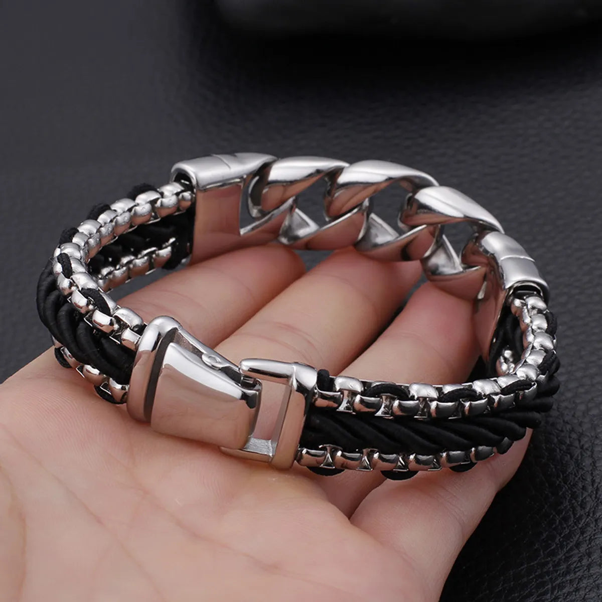 Retro Punk Geometric Titanium Steel Men'S Bracelets