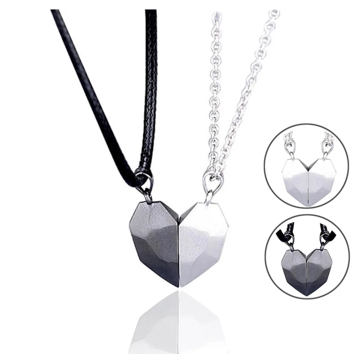 Retro Punk Heart Shape Stainless Steel Plating Silver Plated Pendant Necklace