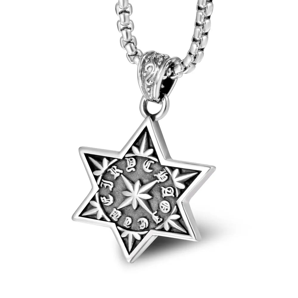 Retro Punk Hexagram Letter 304 Stainless Steel Polishing Men'S Pendant Necklace