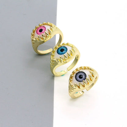 Retro Punk Personality Color Three-Dimensional Eye Ring Devil'S Eye Open Ring Wholesale