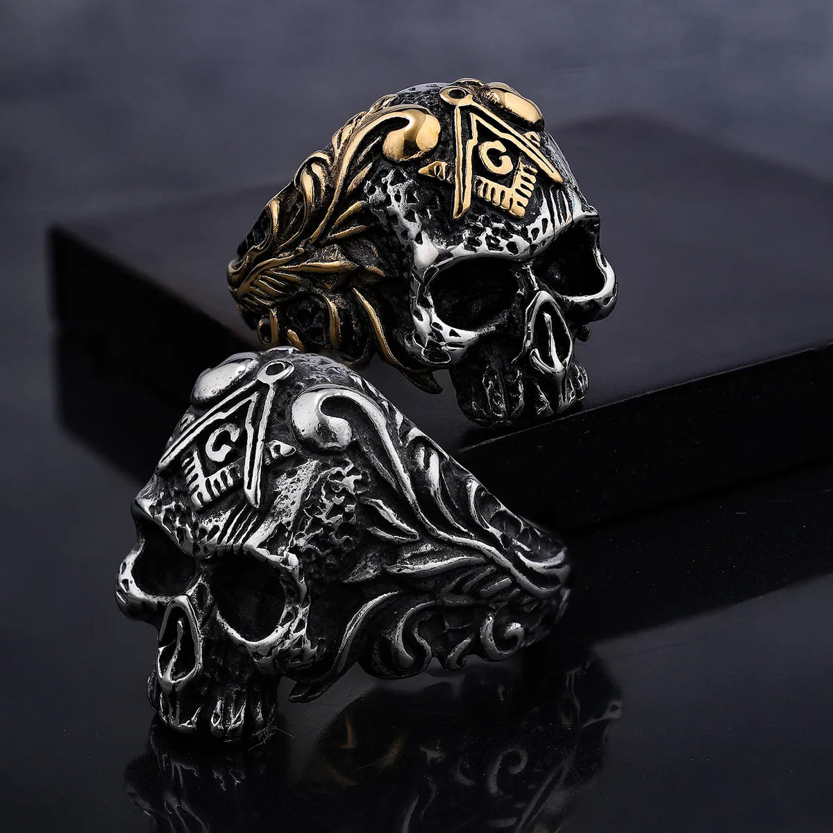 Retro Punk Rhombus Skull 304 Stainless Steel Enamel Men'S Rings