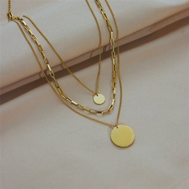 Retro Punk Round Stainless Steel Layered Plating 18k Gold Plated Layered Necklaces