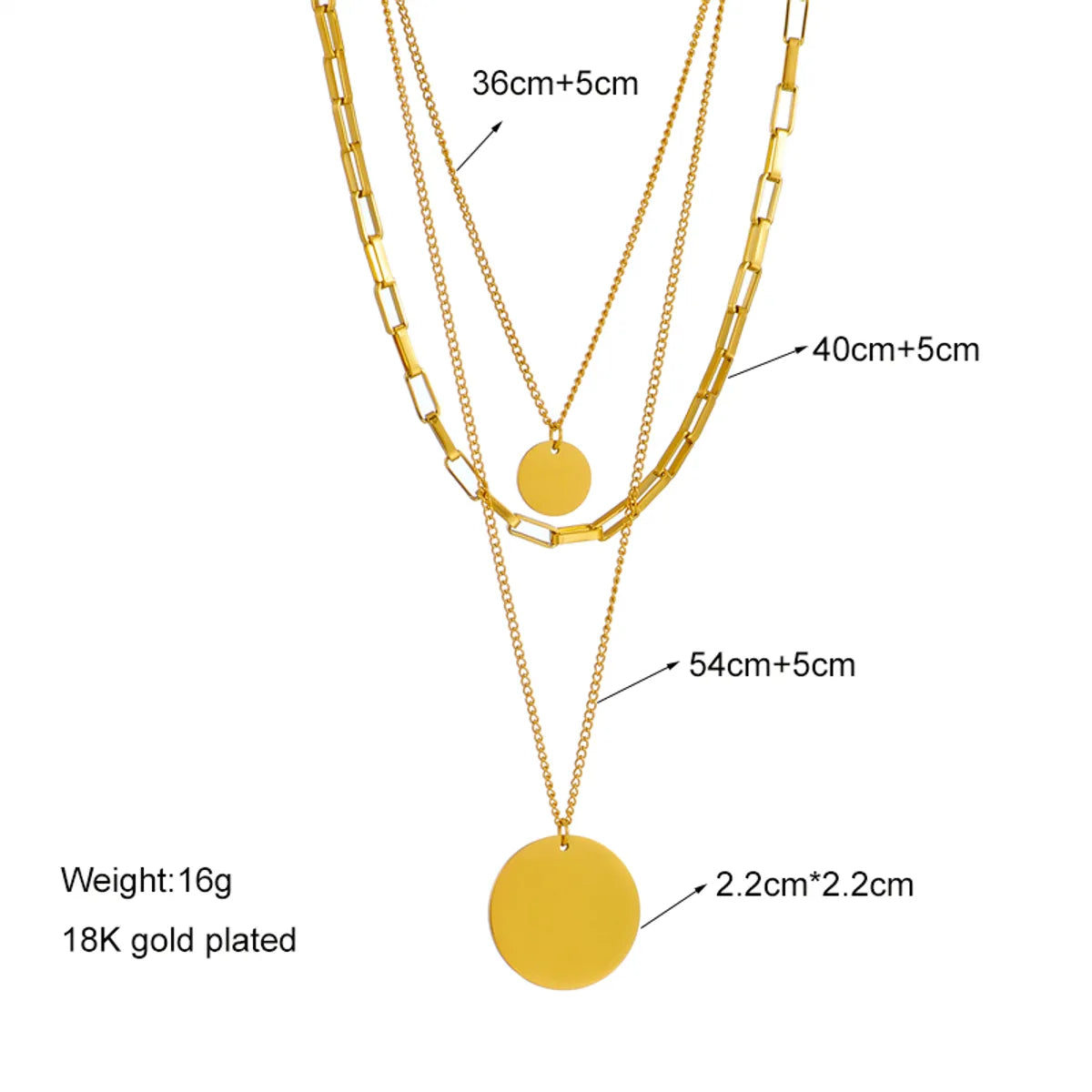 Retro Punk Round Stainless Steel Layered Plating 18k Gold Plated Layered Necklaces