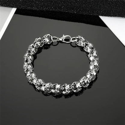 Retro Punk Skull Ancient Silver Thick Chain Alloy Bracelet Wholesale