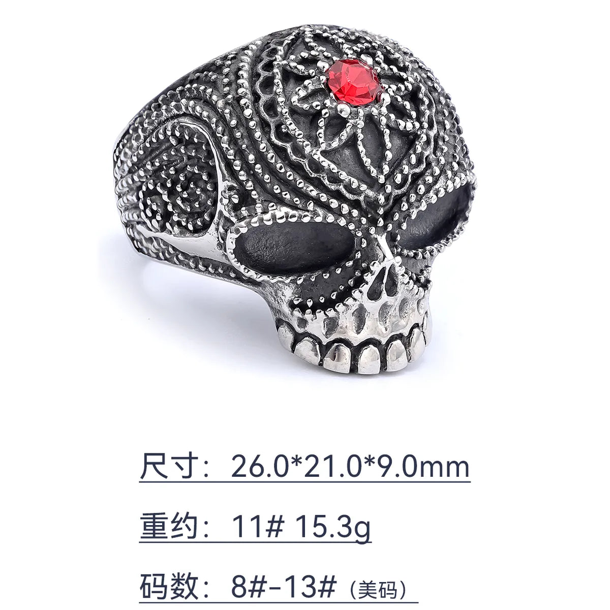 Retro Punk Skull 304 Stainless Steel Polishing Inlay Gem Men'S Rings